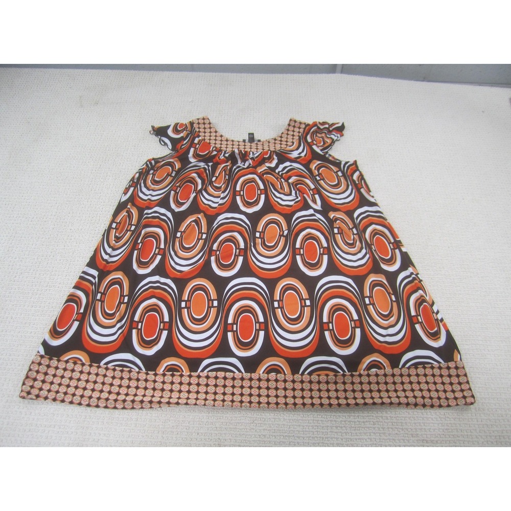 AB Studio Shirt Womens XL Brown Orange Retro‎ Geometric Scoop Neck Cap Sleeve
